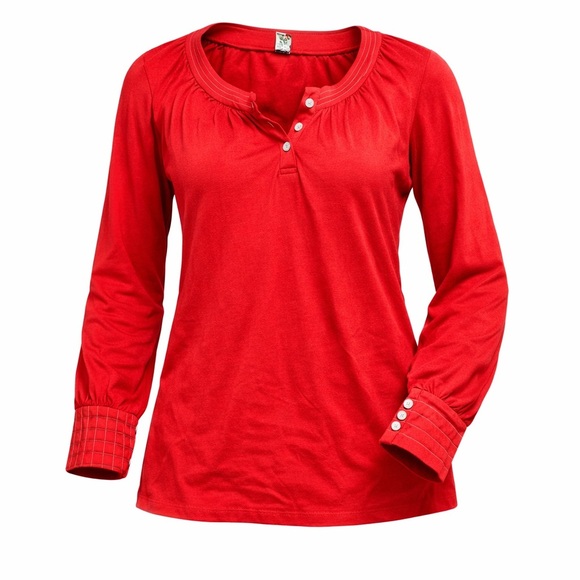 BKE Tops - BKE Women’s Red Long Sleeve Shirt Rhinestone Contrast Stitching Size Large​​​​​